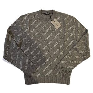 Balenciaga Reflective Puff Print Logo Cashmere Gray Sweater